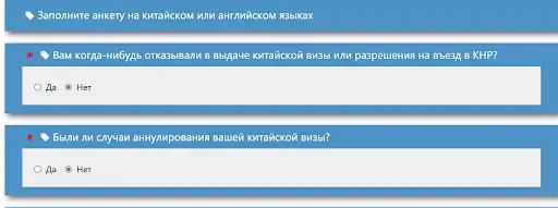 Дополнительные данные заявителя в анкете на туристическую визу в Китай